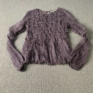 Leon Max Womens Blouse Top Size Medium Purple Polka Dots Silk Limited Edition‎